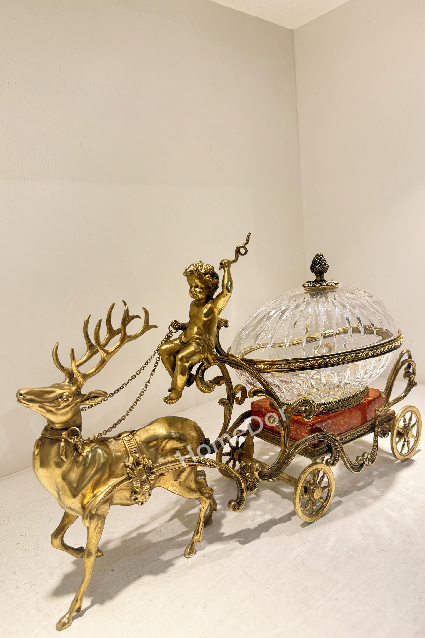 HomeDor × FH&Home | Prague Collection Luxury Brass Canister with Deer and Cherub Figurine