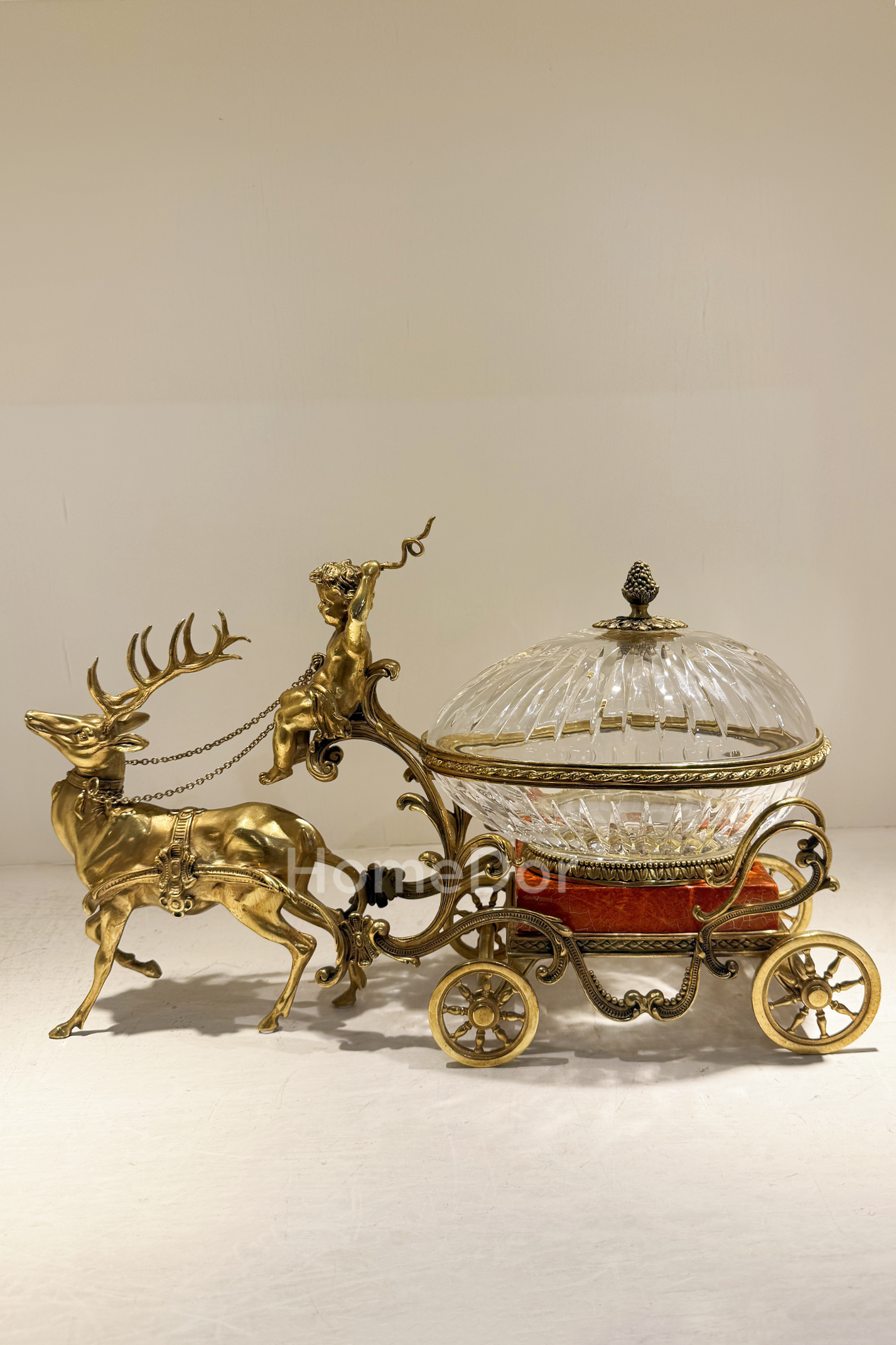 HomeDor × FH&Home | Prague Collection Luxury Brass Canister with Deer and Cherub Figurine