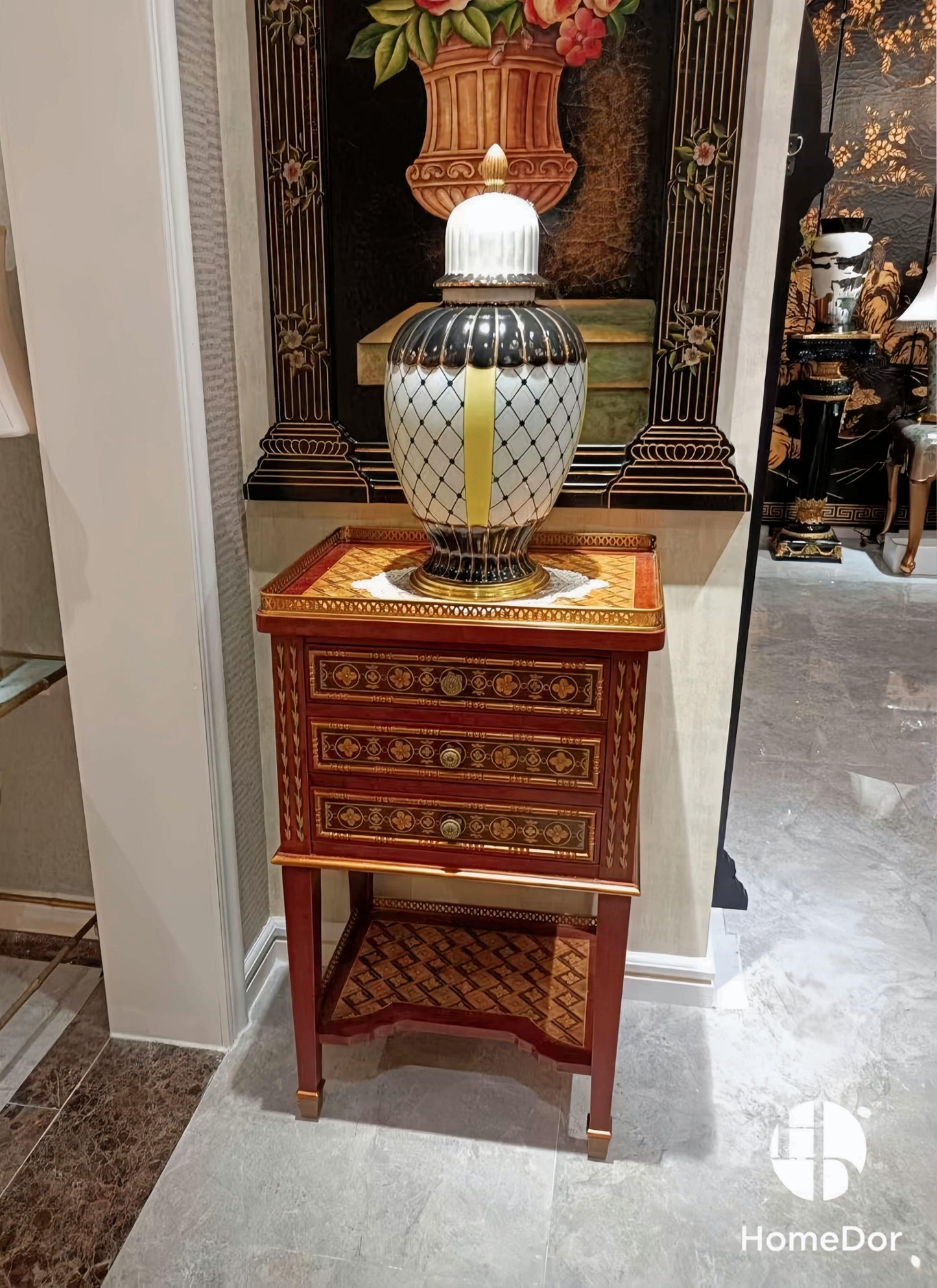 Black and White Geometric Porcelain Accent with Golden Edges3