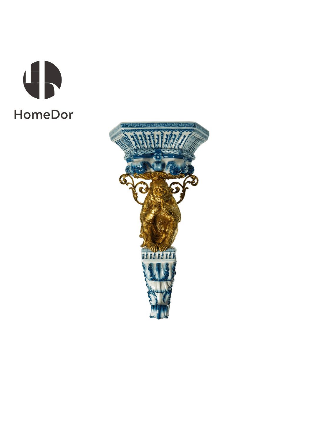 Blue and White Porcelain Wall Decor With Ornate Brass Animal Embellishments1