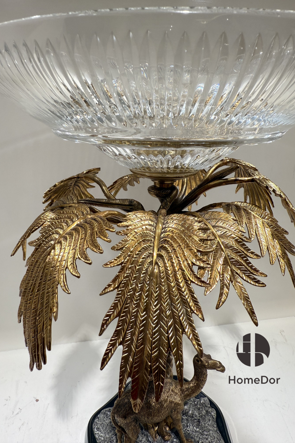 HomeDor Brass Camel Bowl Palm Tree Stand Fruit Platter-Fruit Platter-L33cm x W33cm x H52cm-