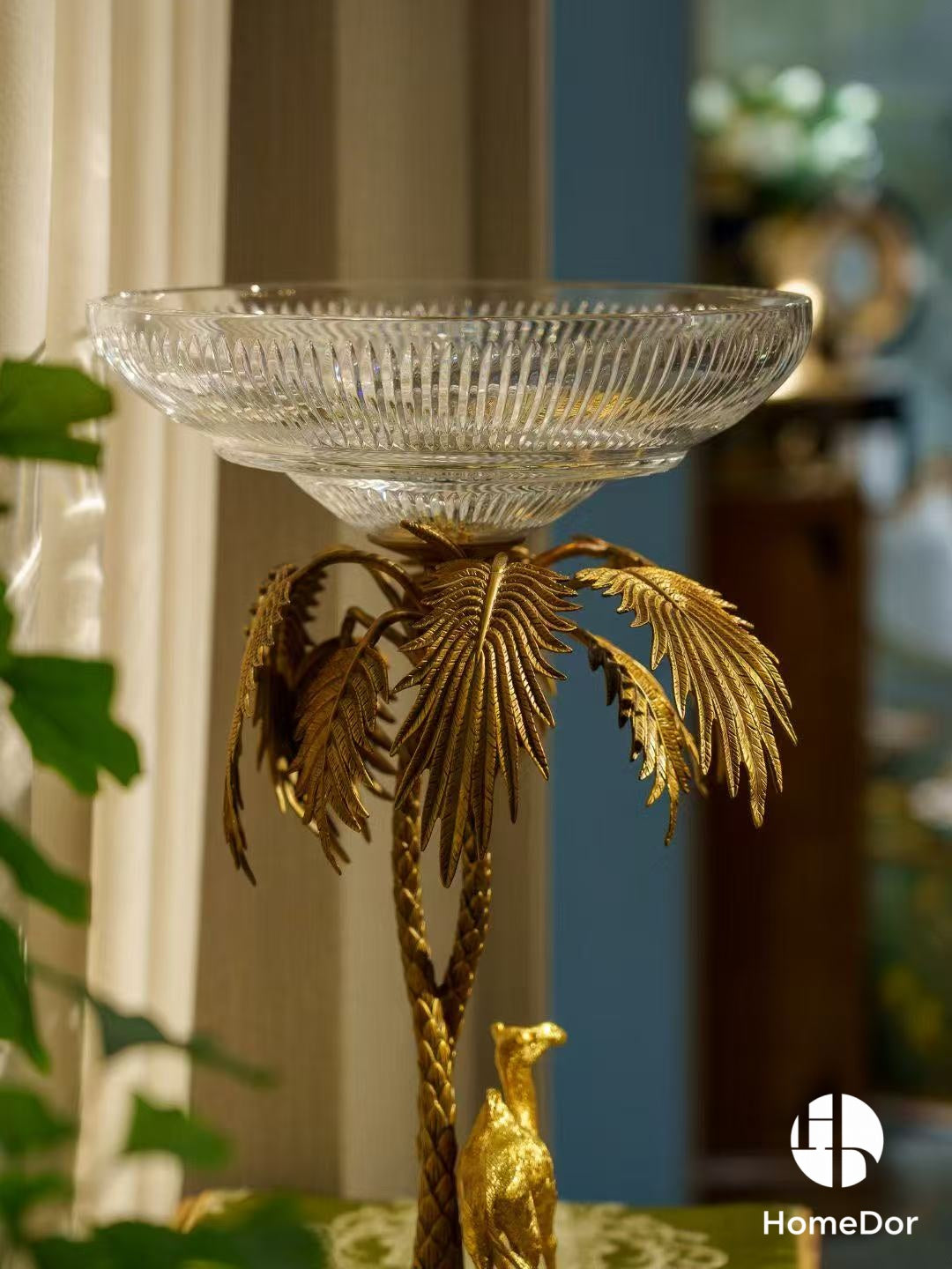 Brass Camel Bowl Palm Tree Stand Fruit Platter
3