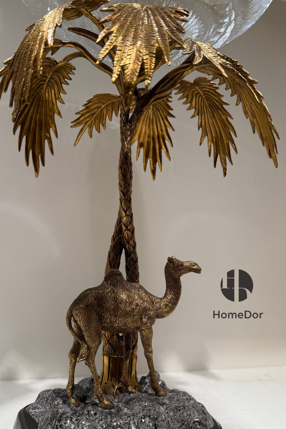 HomeDor Brass Camel Bowl Palm Tree Stand Fruit Platter-Fruit Platter-L33cm x W33cm x H52cm-
