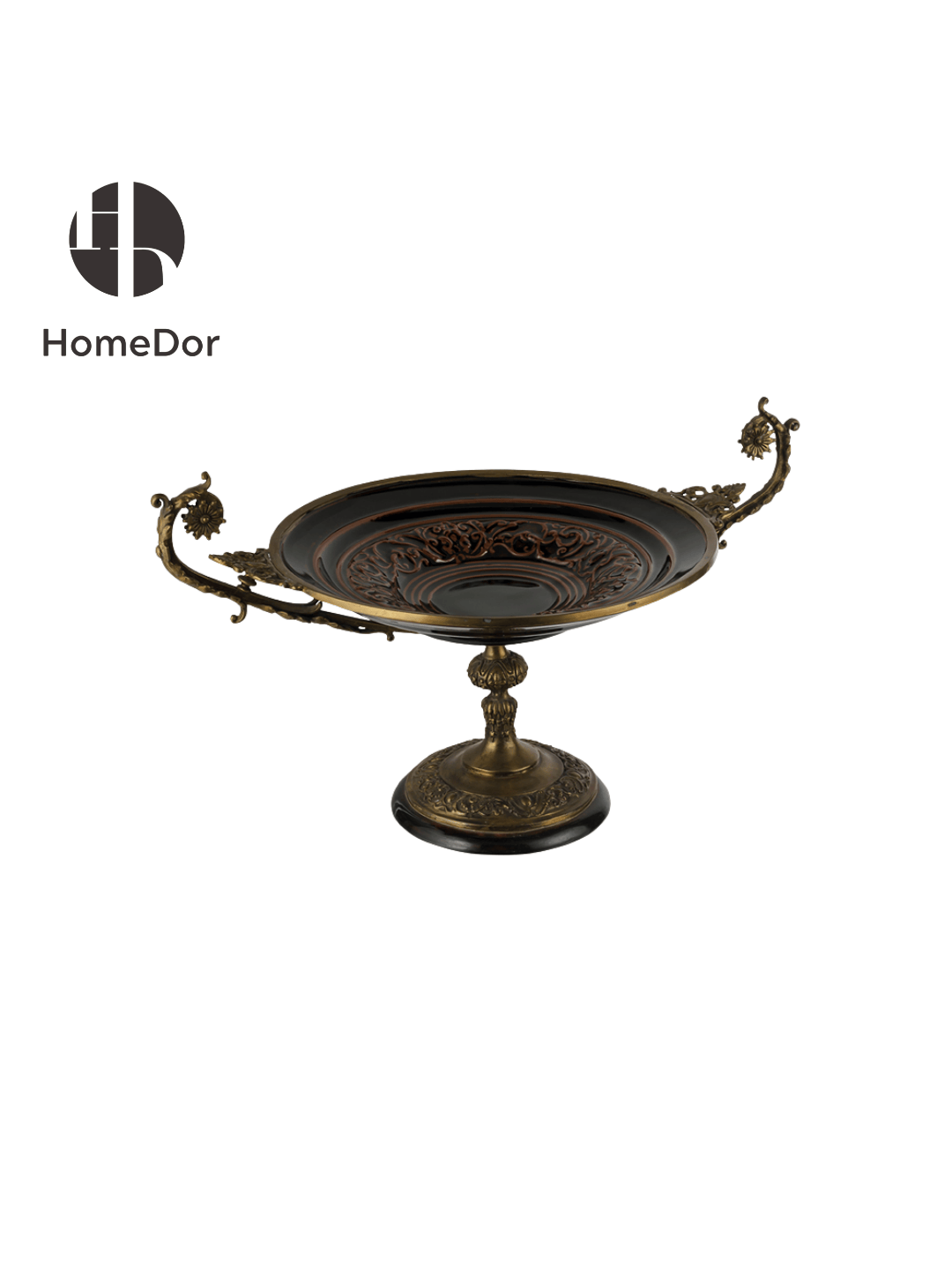 Classic Black Porcelain Table Decor Set with Elaborate Brass Embellishments1