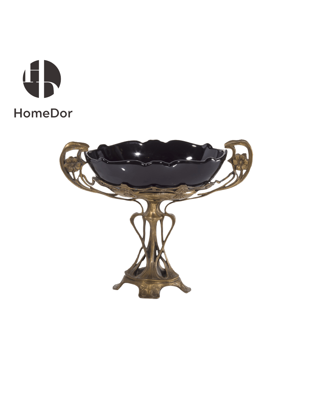 Classic Black Porcelain Table Decor Set with Elaborate Brass Embellishments2