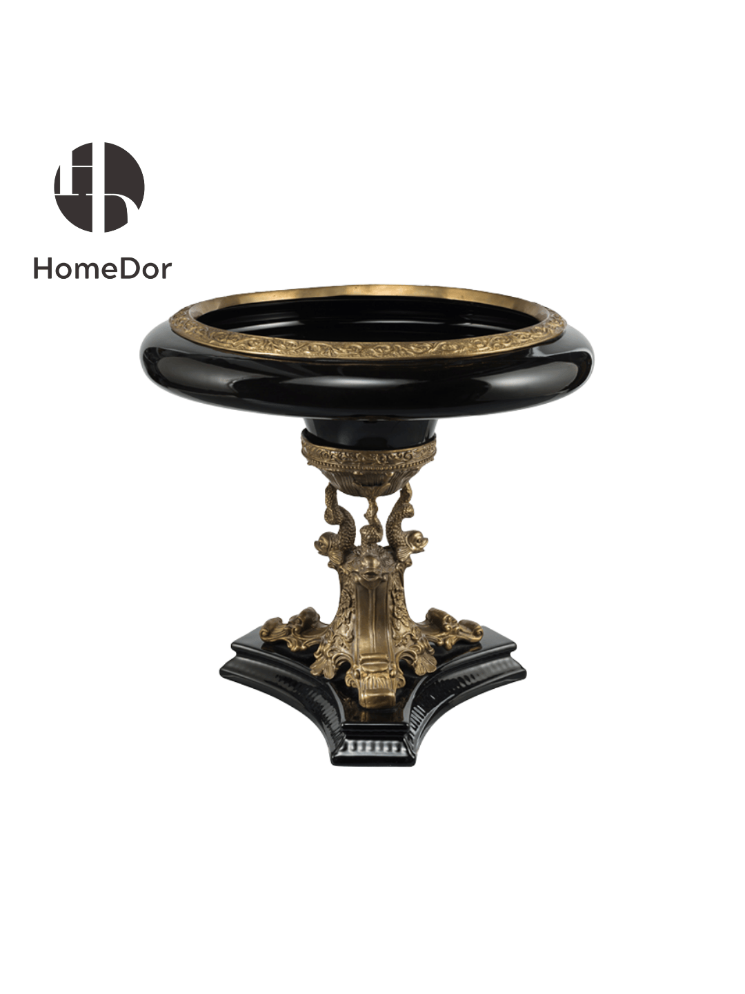 Classic Black Porcelain Table Decor Set with Elaborate Brass Embellishments3