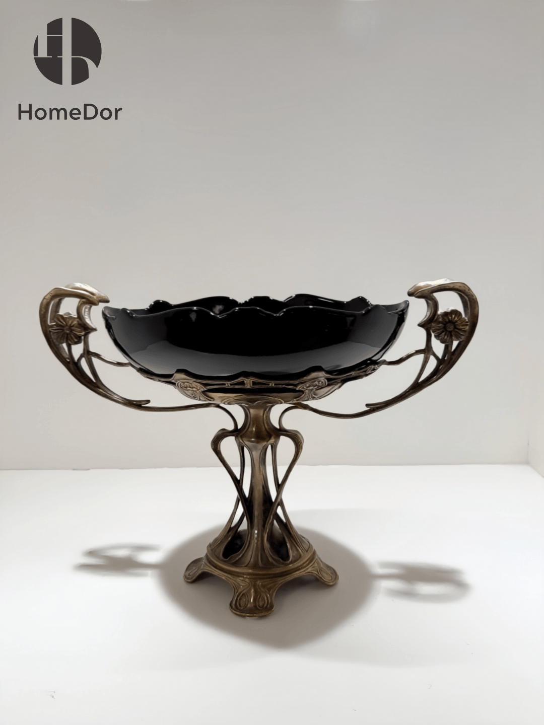 Classic Black Porcelain Table Decor Set with Elaborate Brass Embellishments6