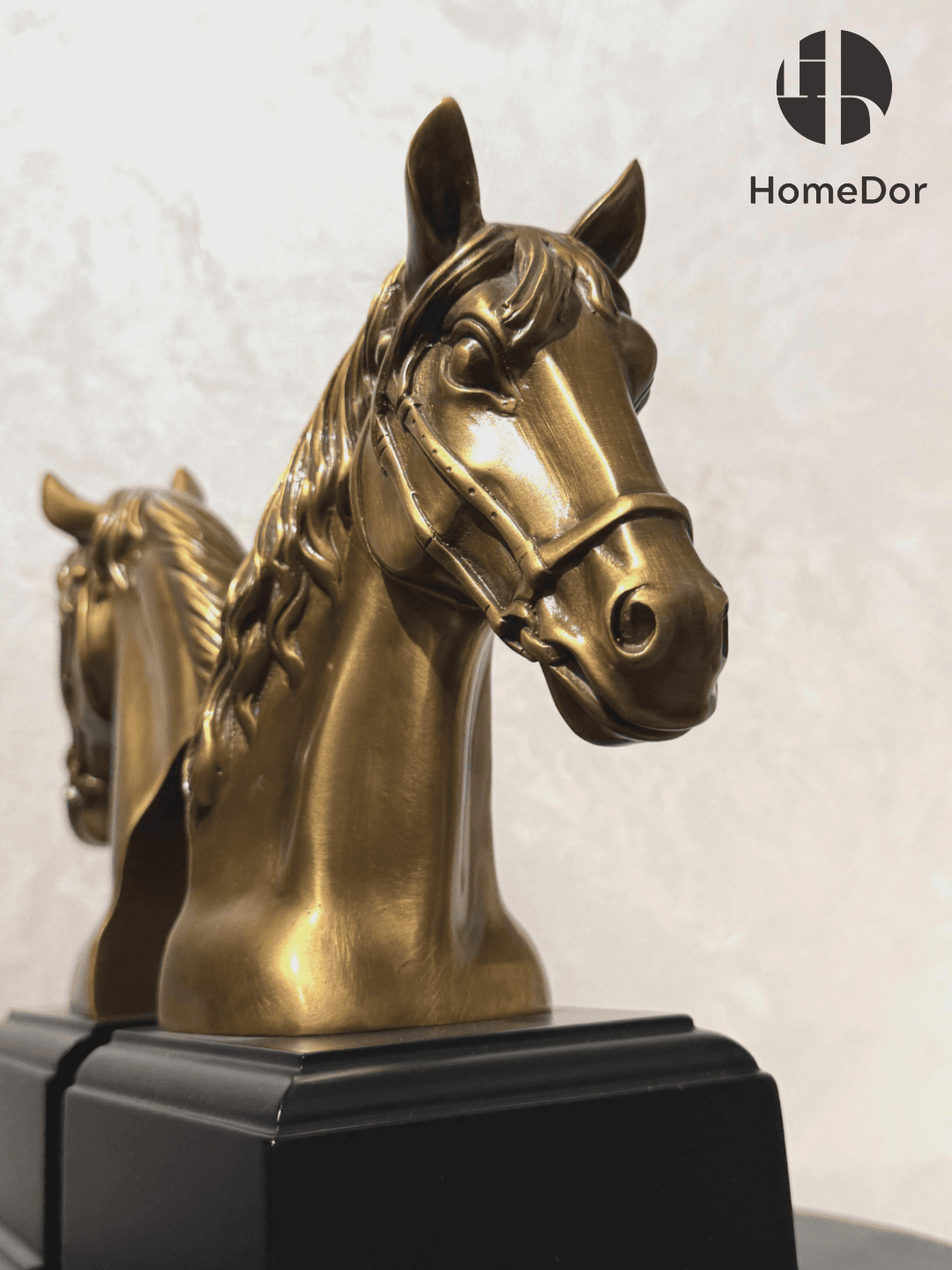Classic Brass Horse Head Bookend Pair with Black Base