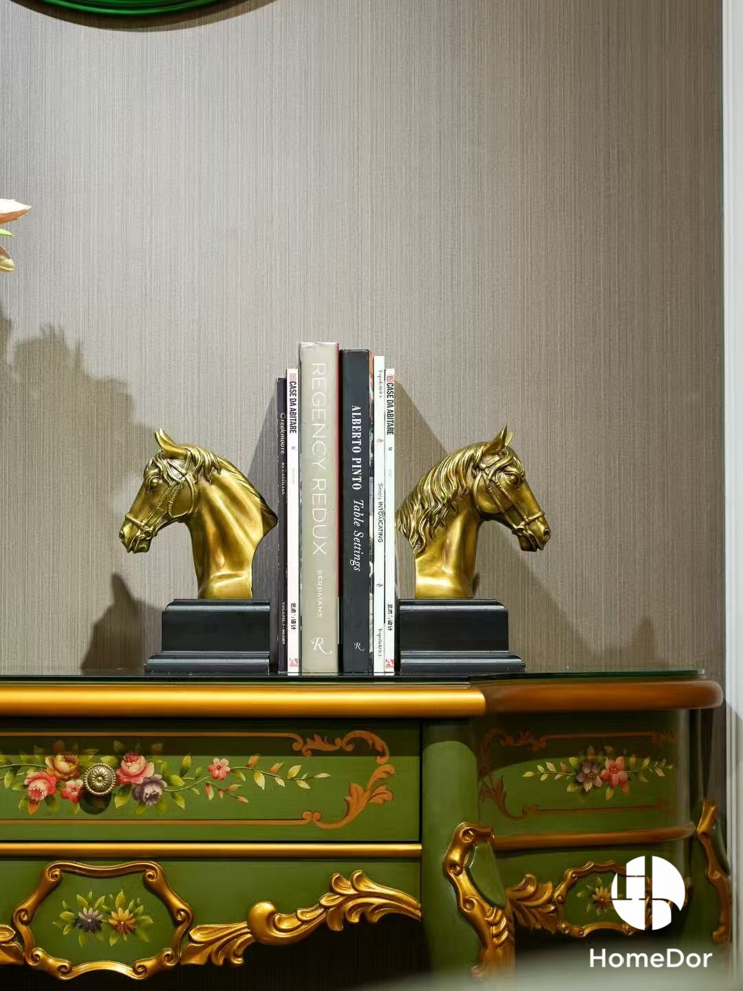 Classic Brass Horse Head Bookend Pair with Black Base7