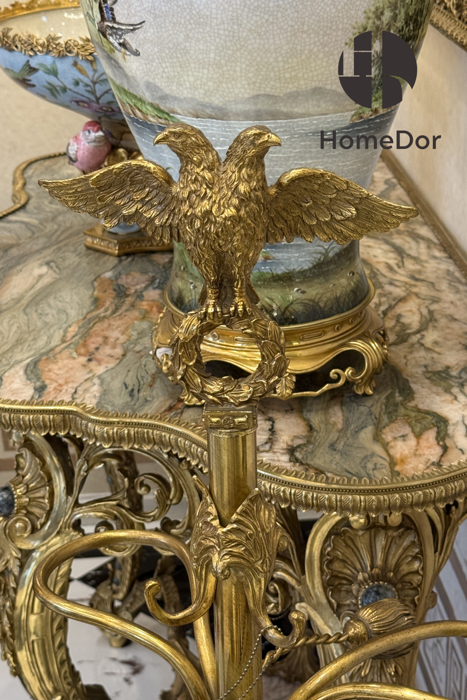 Eagle Topped Brass Silver Boot Umbrella Stand