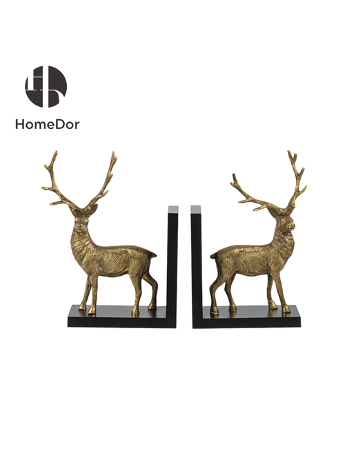 Elegant Brass Deer Bookend Pair with Black Base
