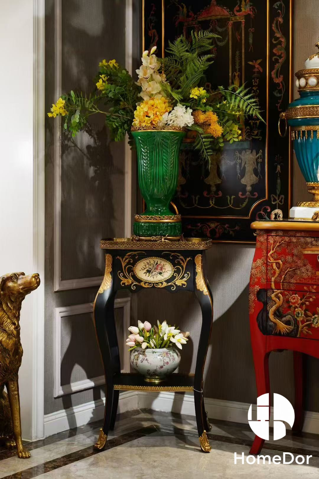 Elegant Hues of European Palaces Gilded Chroma Glazed Green Table Decor Sets-I8