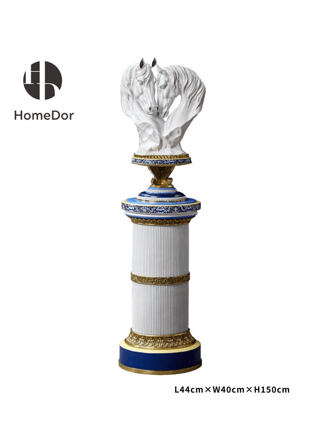 Elegant Porcelain Double Horse Head Sculptures with Decorative Pedestals1