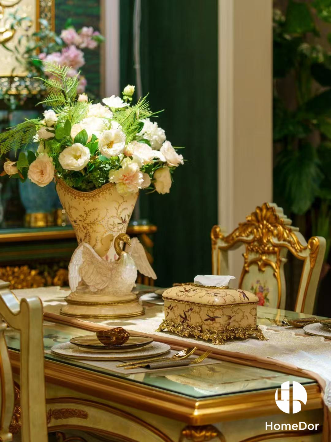 Elegant Swan Porcelain Brass Trimmed Vase
1