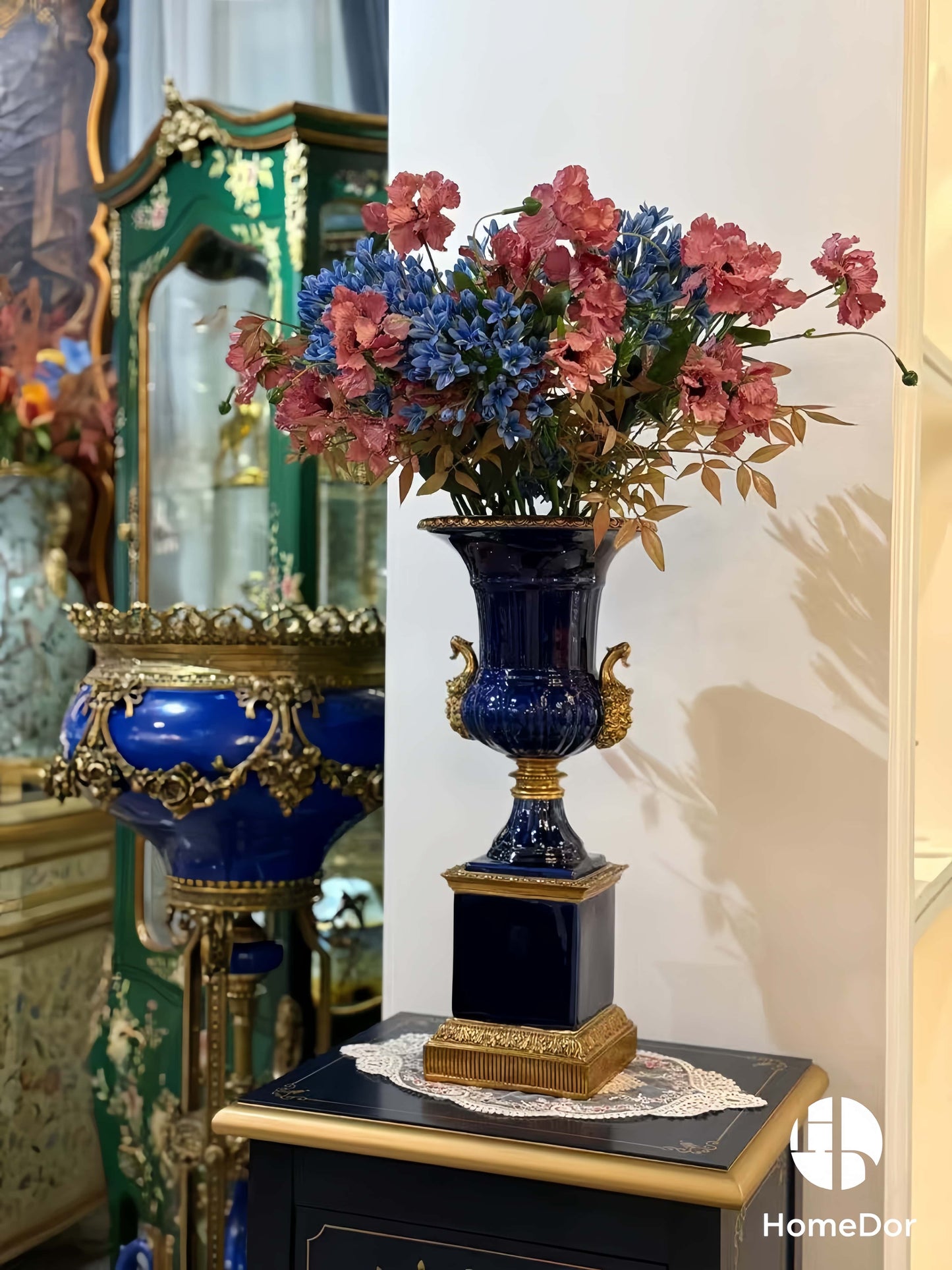 HomeDor-Eternal Navy Opulence Porcelain Amphora-Style Vase-Vases & Vessels-Style A: L33cm X W23cm X H95cm-