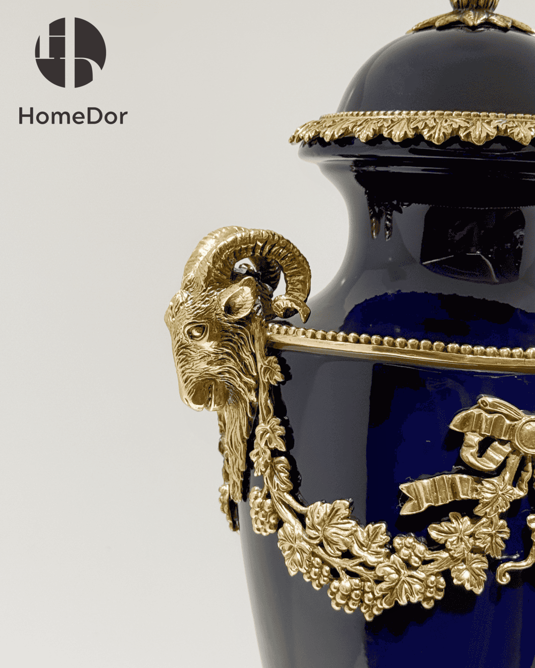 HomeDor Eternal Navy Opulence Porcelain Trophy Artistic Ornament Urn/Table Decor-Vases & Vessels-L22cm X W17cm X H57cm-