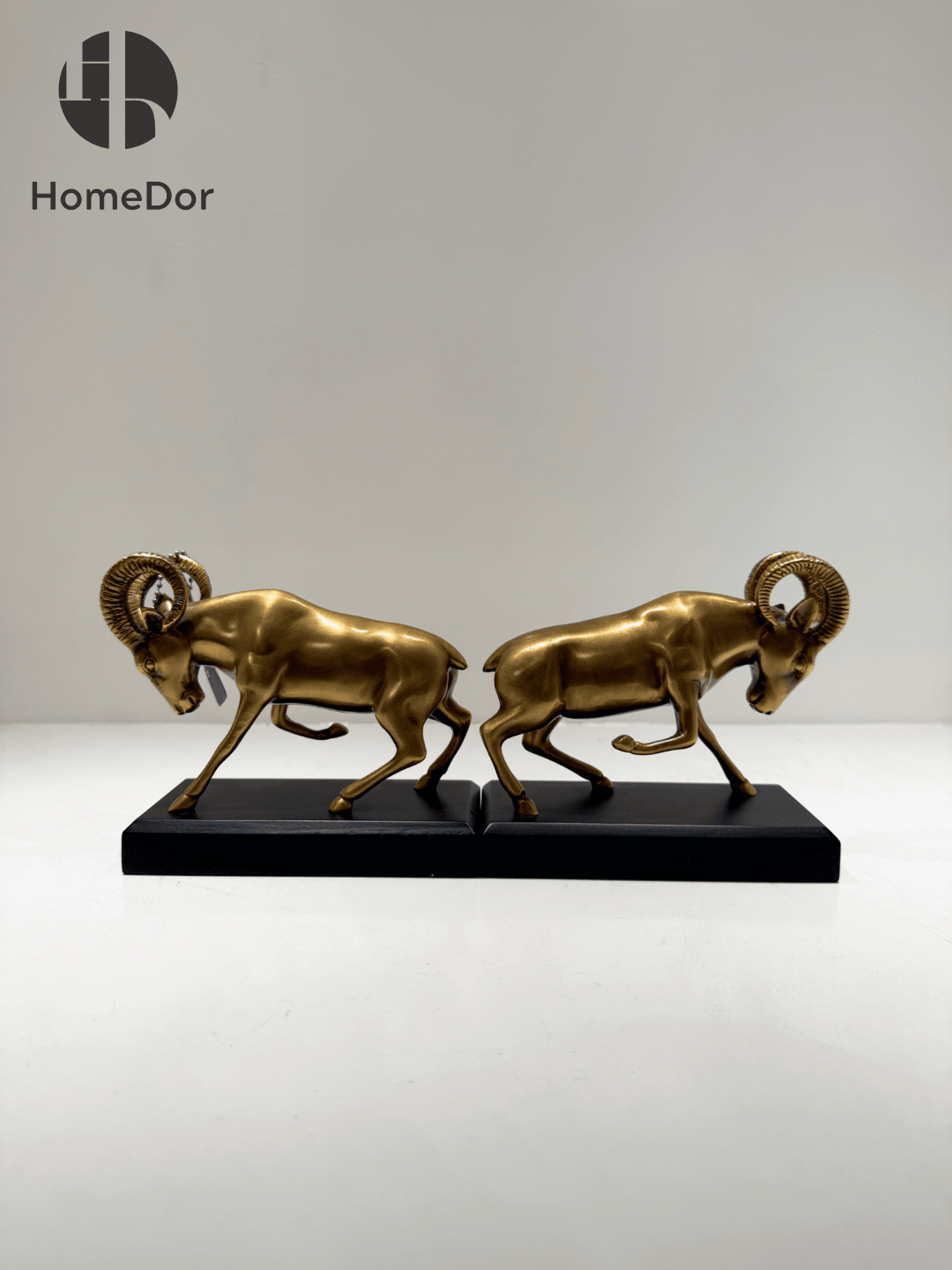 Exquisite Brass Ram Bookend Pair with Black Base1
