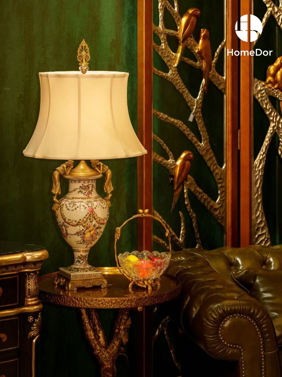 Exquisite Carved Wood Room Divider Featuring Tree and Bird Designs1