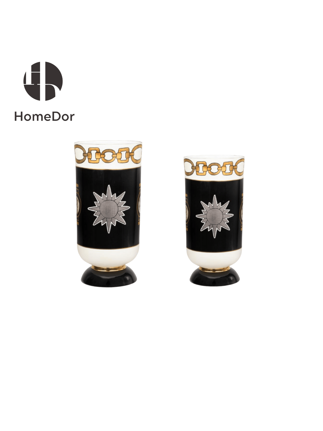 Exquisite Porcelain Vases with Ornate Golden Chain and Starburst Motifs2