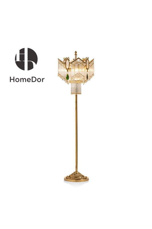 HomeDor-HomeDor × FH&Home | European Opulence Crystal Tassel Vintage Brass Floor Lamp-Floor Lamps-L42 × W42 × H180 cm-Warm Light-