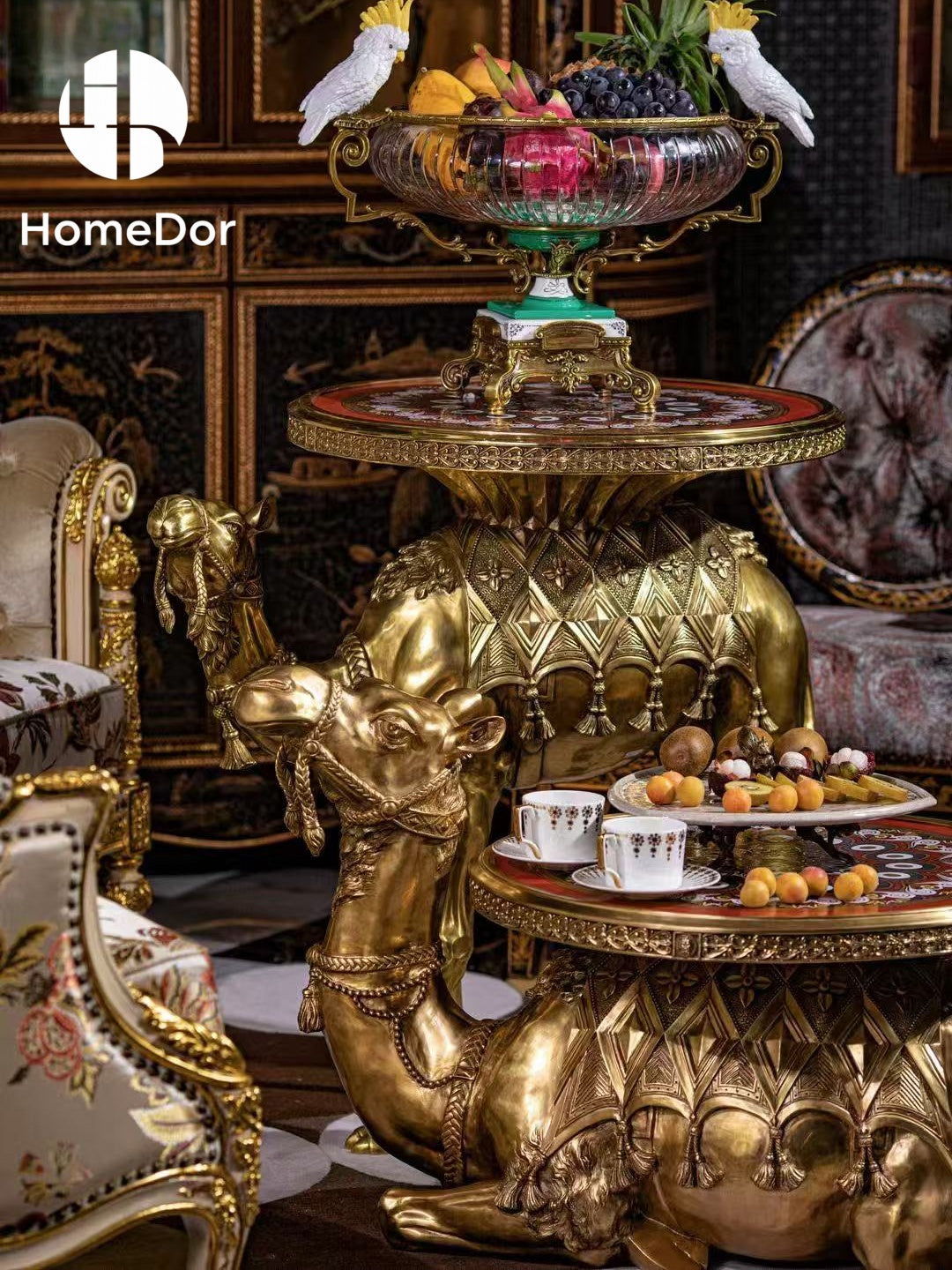 HomeDor HomeDor × FH&Home | Exotic Brass Camel Decorative Occasional Table Set-Style A: L95cm × W64cm × H62cm-