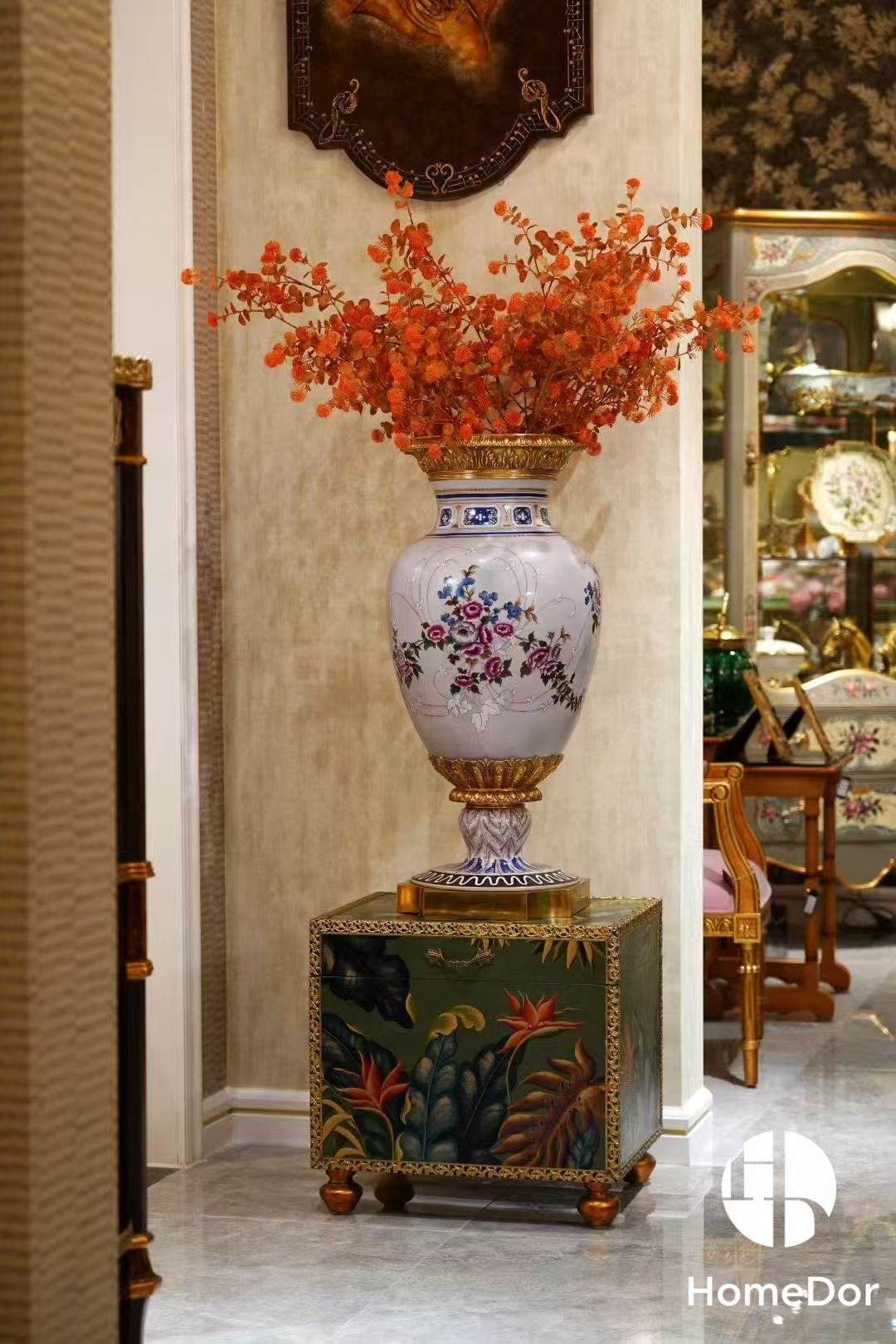 Luxury Gilded White Ceramic Floral Decor Vase