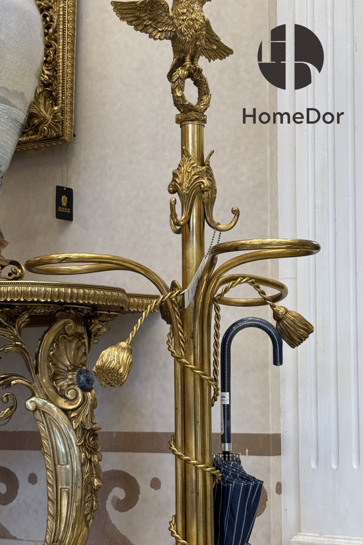 HomeDor × FH&Home | Artistic Eagle Topped Brass Silver Boot Umbrella Stand