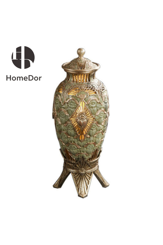 HomeDor × FH&Home | Exquisite Wooden Table Lamp with Hand-applied Gold and Silver Leaf