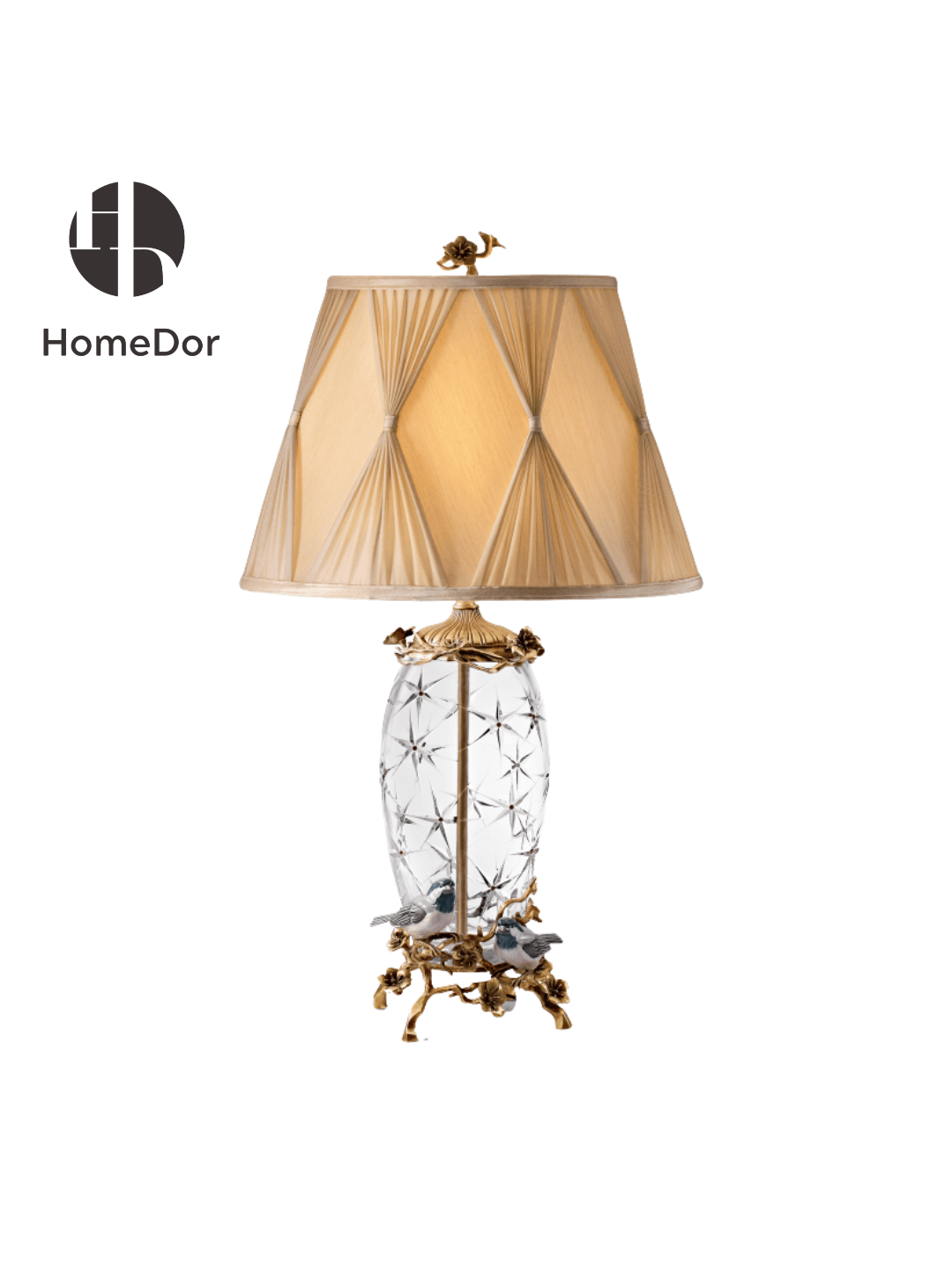 HomeDor × FH&Home | Artistic Brass Mounted & Crystal Cut with Bird Accents Table Lamp