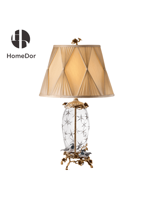 HomeDor × FH&Home |  Artistic Brass Mounted & Crystal Cut with Bird Accents Table Lamp