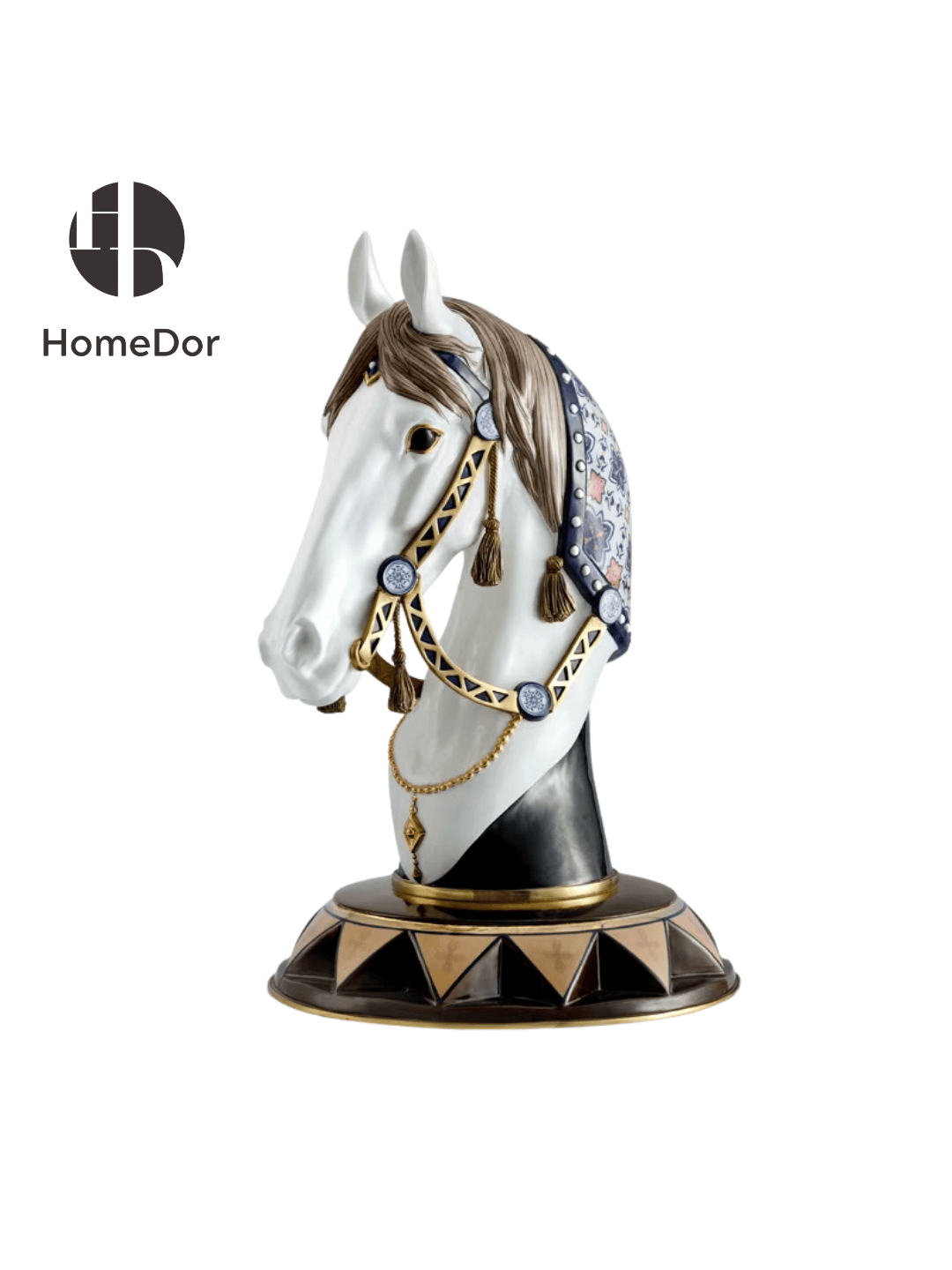 HomeDor × FH&Home | Artistic Painted Ceramic Horse Head Sculpture on Decorative Base