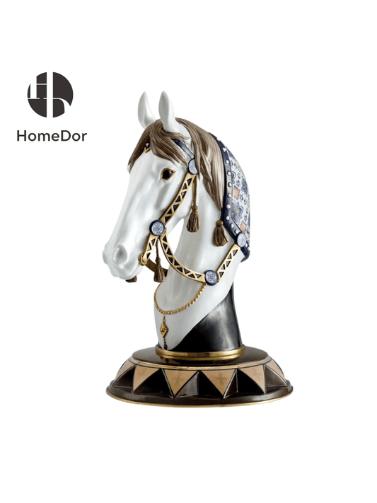 HomeDor × FH&Home | Artistic Painted Ceramic Horse Head Sculpture on Decorative Base