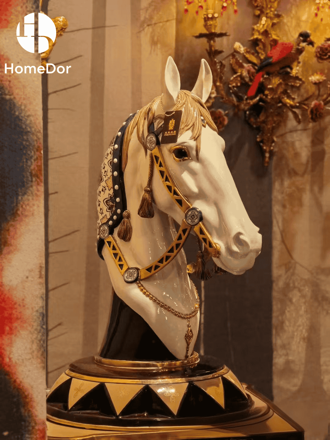 HomeDor × FH&Home | Artistic Painted Ceramic Horse Head Sculpture on Decorative Base 1