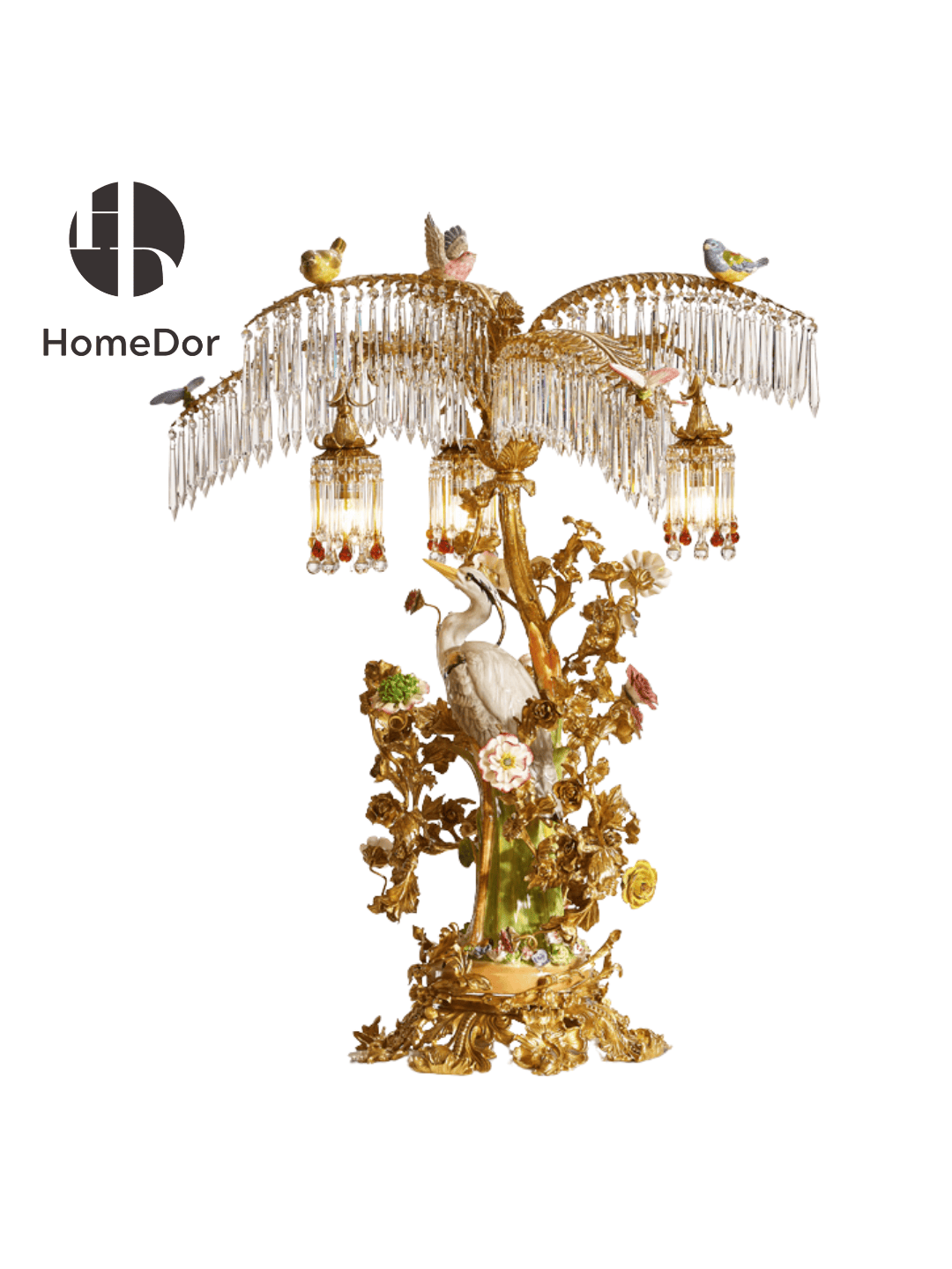 HomeDor × FH&Home | Avian Melody & Floral Artistry Series Chinoiserie Crystal Fringed Table Lamp