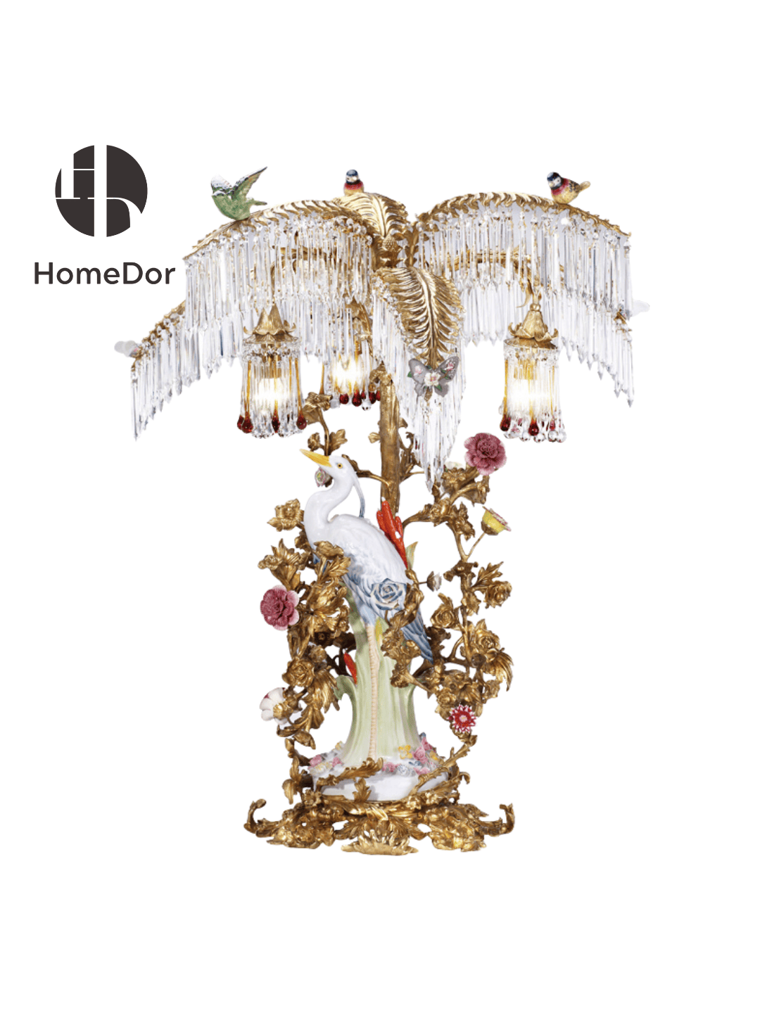 HomeDor × FH&Home | Avian Melody & Floral Artistry Series Chinoiserie Crystal Fringed Table Lamp1
