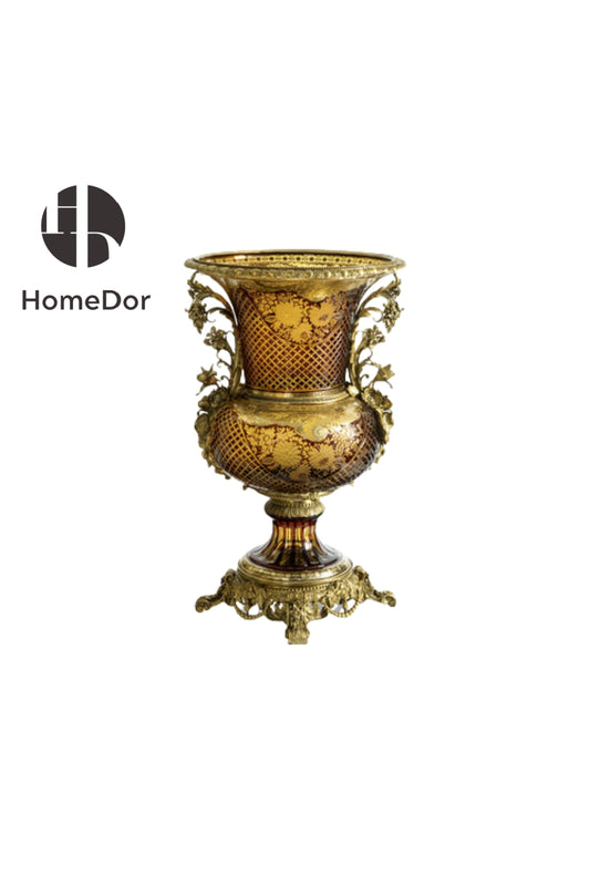 HomeDor × FH&Home | Baroque-Style Ornamental Stained Glass Vase with Brass Details