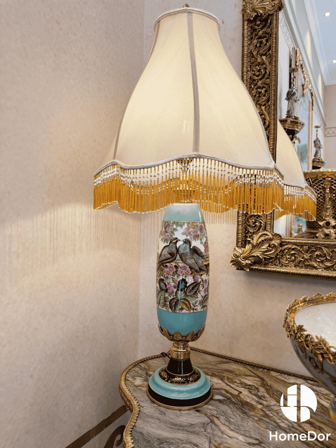 HomeDor × FH&Home | Chinoiserie Floral Birdy Turquoise Table Lamp2