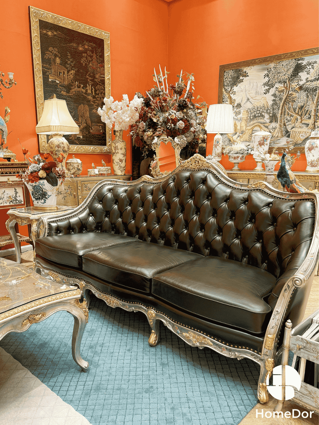 HomeDor × FH&Home | Classic French Chateau Style Handcrafted Carved Leather Sofa1