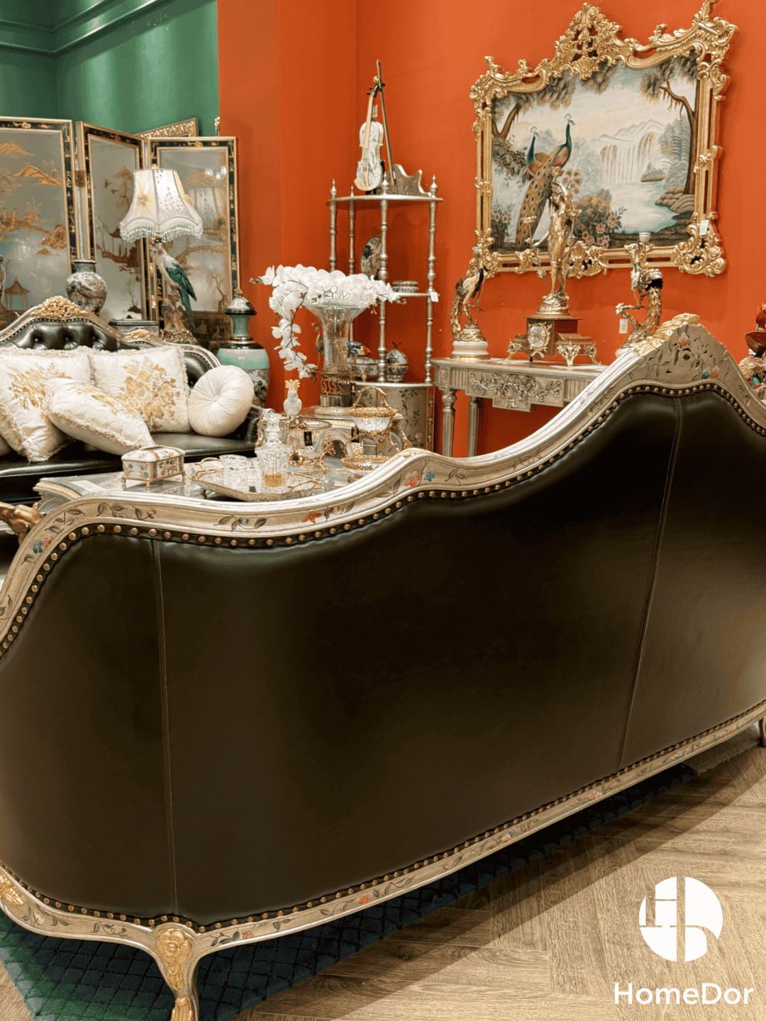 HomeDor × FH&Home | Classic French Chateau Style Handcrafted Carved Leather Sofa5