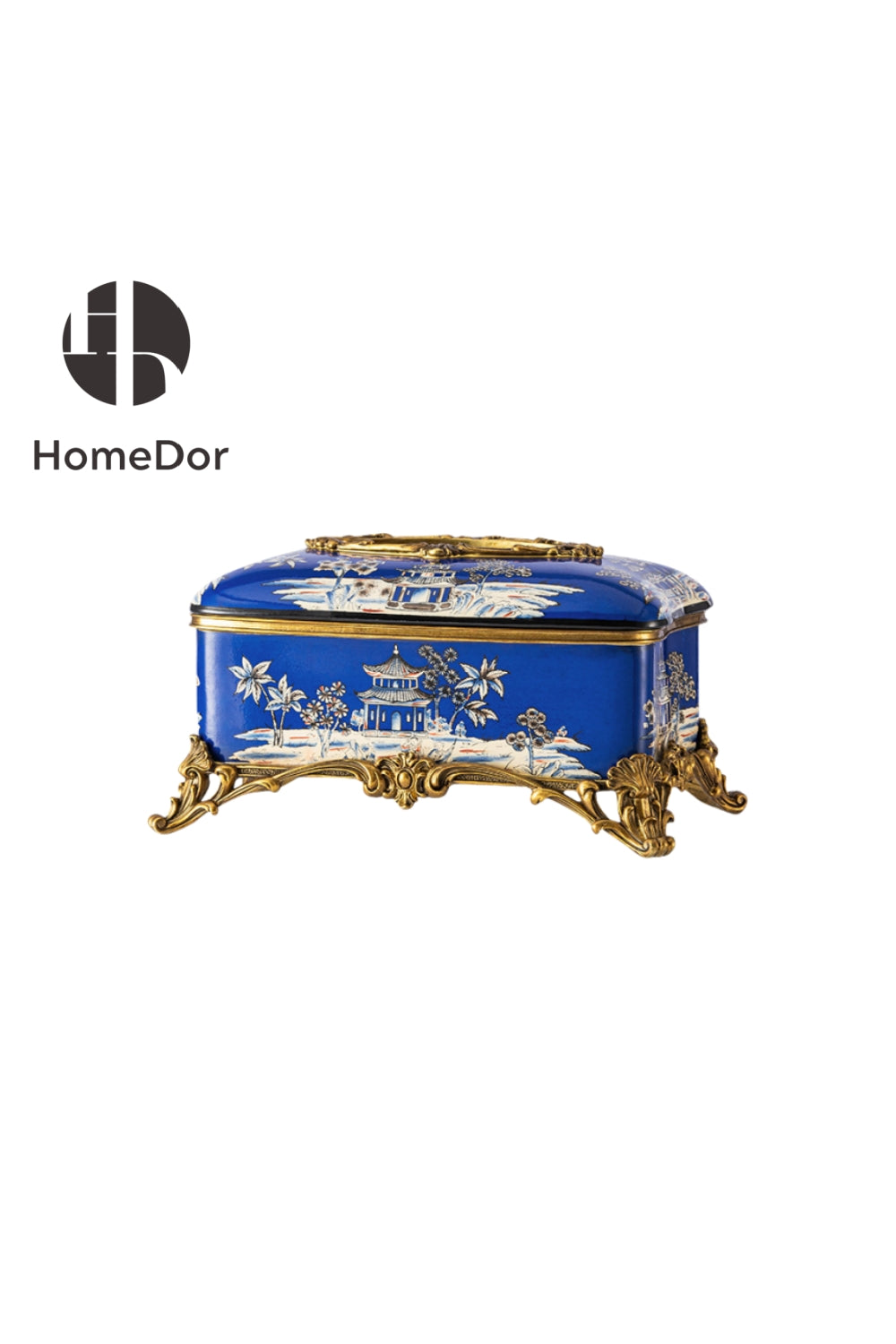 HomeDor × FH&Home | Elegant Blue Porcelain Decor Set with White Landscape Motifs