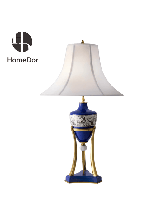 HomeDor × FH&Home | Elegant Chinoiserie Blue Porcelain Ink Wash Bird Motif Table Lamp