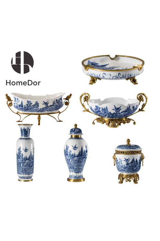 HomeDor × FH&Home | Elegant Classical Porcelain Table Decor Set with Copper Details