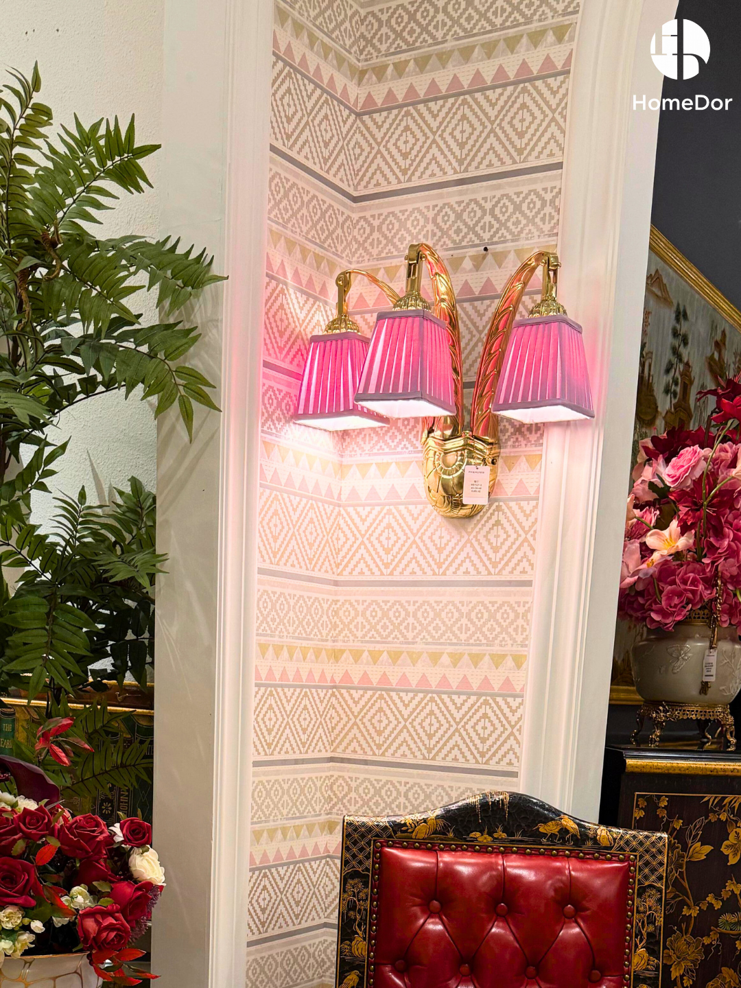 HomeDor × FH&Home | Elegant Hot Pink Pleated 3-Light Wall Sconce1