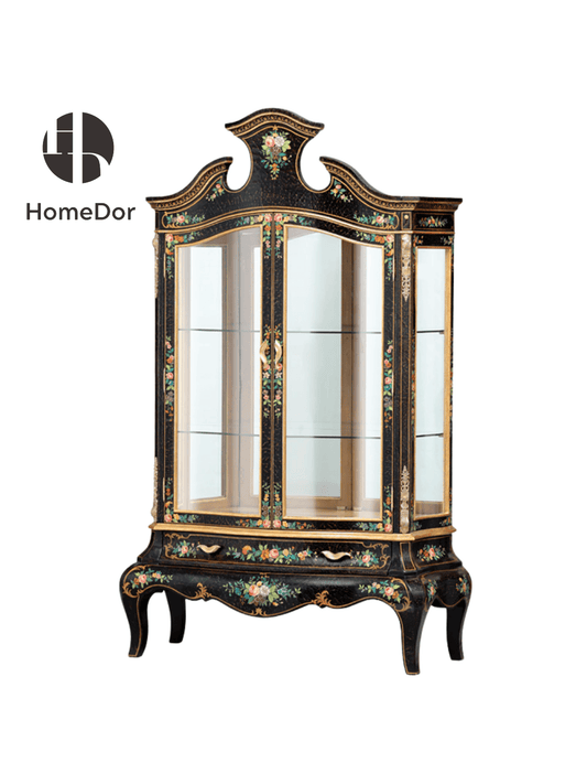HomeDor × FH&Home | European - French Crackle Textured & Rose Painted Series Cabinet with Gilded Trim