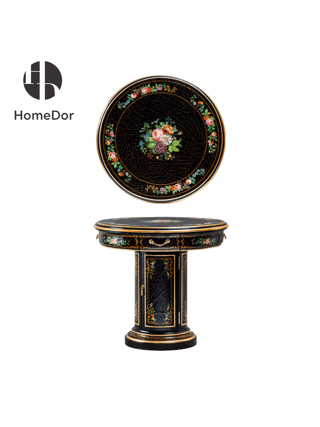 HomeDor × FH&Home | European - French Crackle Textured & Rose Painted Series Game Table with Gilded Trim