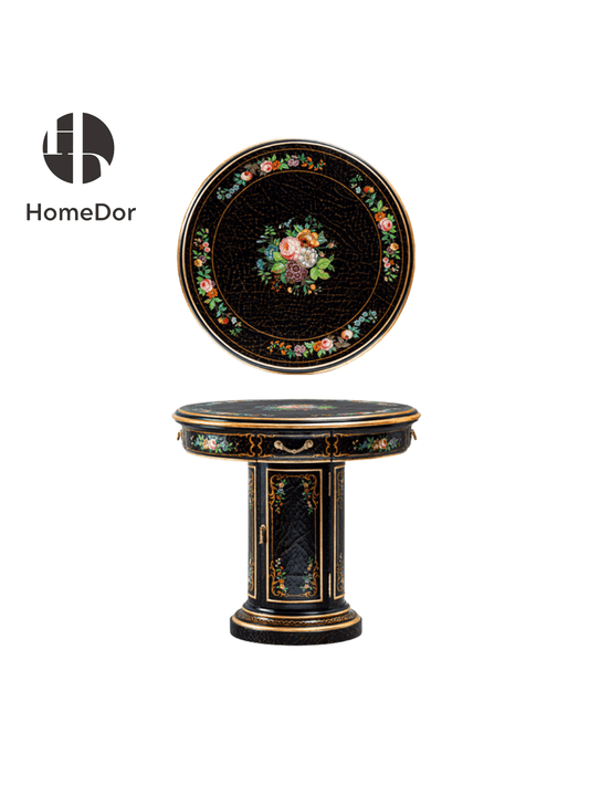 HomeDor × FH&Home | European - French Crackle Textured & Rose Painted Series Game Table with Gilded Trim