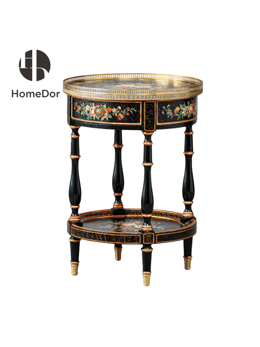 HomeDor × FH&Home | European - French Crackle Textured & Rose Painted Series Occassional Table with Gilded Trim