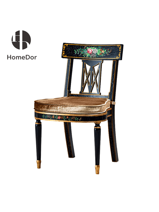 HomeDor × FH&Home | European - French Crackle Textured & Rose Painted Series Side Chair with Gilded Trim1