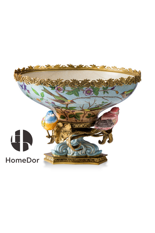 HomeDor × FH&Home | European Palace-Inspired Rococo Style Porcelain Fruit Platter with Birds Accent