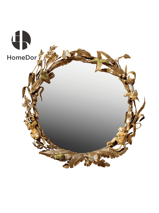 HomeDor × FH&Home | Exquisite Banana Tree Inspired Circular Mirror With Wildlife Embellishments